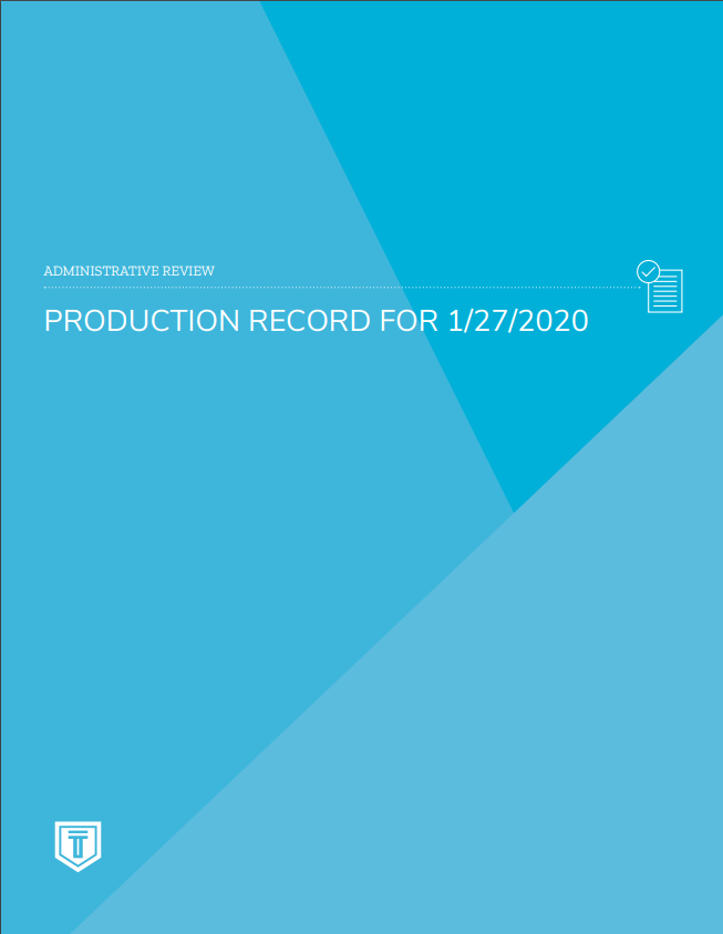 Administrative Review Daily Production Record Report section title page