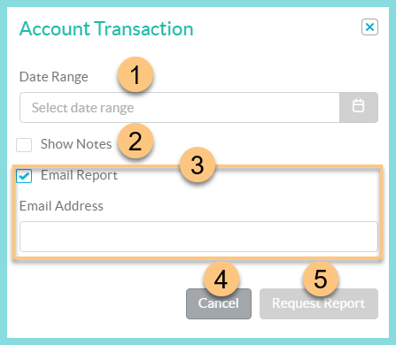 A screenshot of the Account Transaction Modal as described on this page.