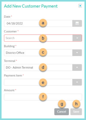 Screenshot of the Add New Customer Payment modal as described on this page.