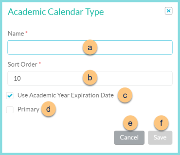 Screenshot of adding a new Academic Calendar Type as described on this page.