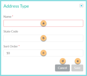 Screenshot of add new address type modal as described on this page.