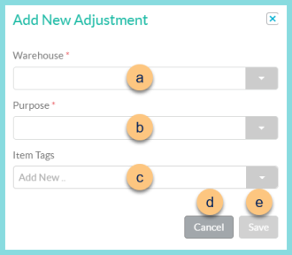 A screenshot of the add new adjustment modal as described on this page.