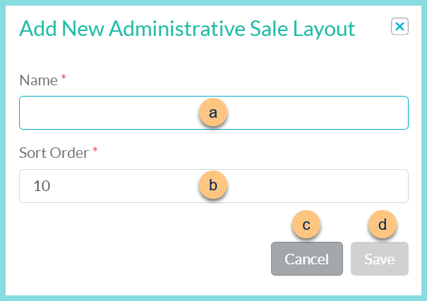 Screenshot of adding a new administrative sale layout as described on this page.