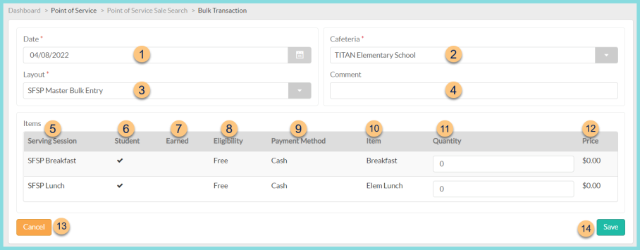 Screenshot of the Add New Bulk Transaction screen as described on this page.