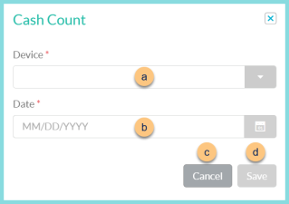 A screenshot of the add new cash count modal as described on this page.