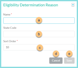 Screenshot of the Add New Eligibility Determination Reason modal as described on this page.