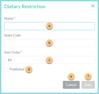 Screenshot of the Add New Dietary Restriction modal as described on this page.