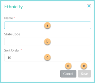 A screenshot of the add new ethnicity modal as described on this page.