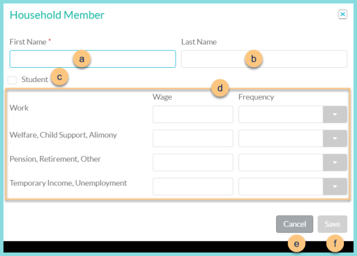 A screenshot of the household member modal as described on this page.