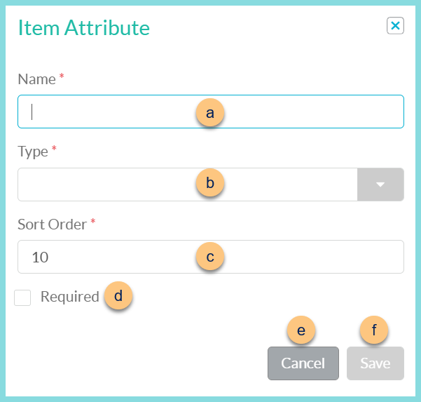 A screenshot of the item attribute modal as described on this page.