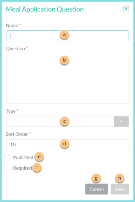 A screenshot of the meal application question modal as described on this page.