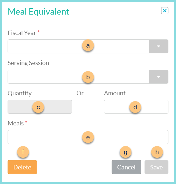 A screenshot of the meal equivalent modal as described on this page.