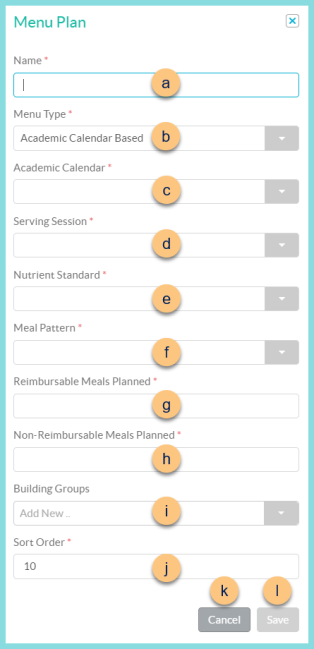 A screenshot of the menu plan modal as described on this page.