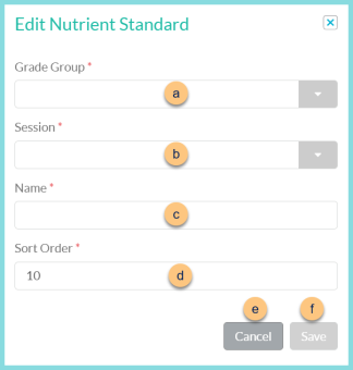 Screenshot of the Edit Nutrient Standards modal as described on this page.