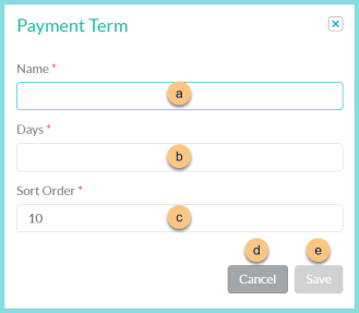 A screenshot of the payment term modal as described on this screen.