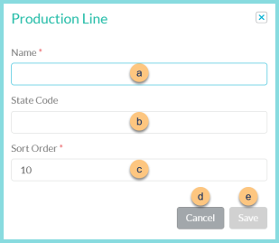Screenshot of the Add New Production Lines modal as described on this page.