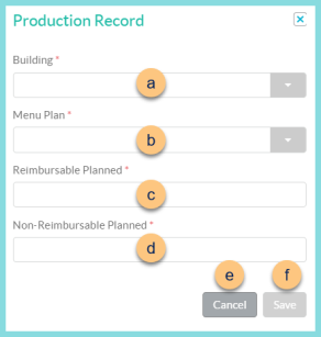 A screenshot of the add new production record modal as described on this page.