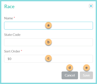 A screenshot of the race modal as described on this page.