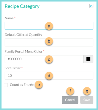 Screenshot of the Add New Recipe Category modal as described on this page.