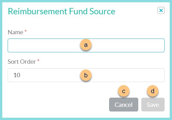 A screenshot of the add new reimbursement fund source modal as described on this page.
