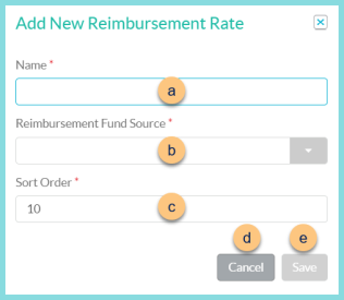 Screenshot of the Add New Reimbursement Rate modal as described on this page.