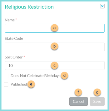 A screenshot of the Religious Restriction modal as described on this page.