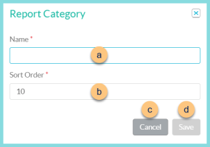 Screenshot of the Add New Report Category modal as described on this page.