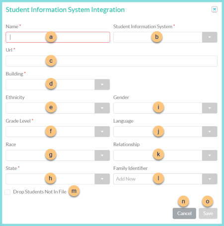 A screenshot of the student information system integration modal as described on this page.