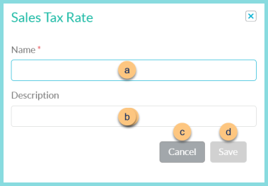 A screenshot of the sales tax rate modal as described on this page.