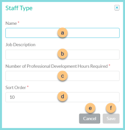 Screenshot of the Add New Staff Type modal as described on this page.