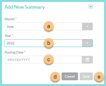 A screenshot of the add new summary modal as described on this page.