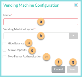 Screenshot of the Add New Vending Machine Configuration modal as described on this page.