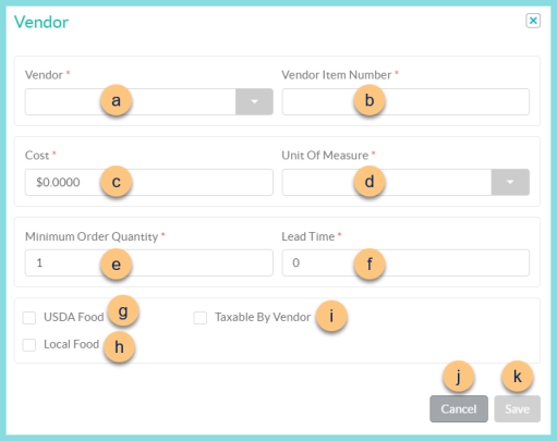 Screenshot of the Add New Vendor modal as described on this page.