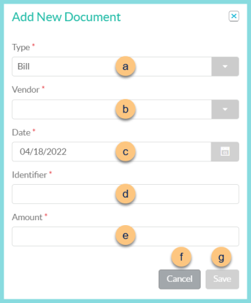 A screenshot of the add new document modal as described on this page.