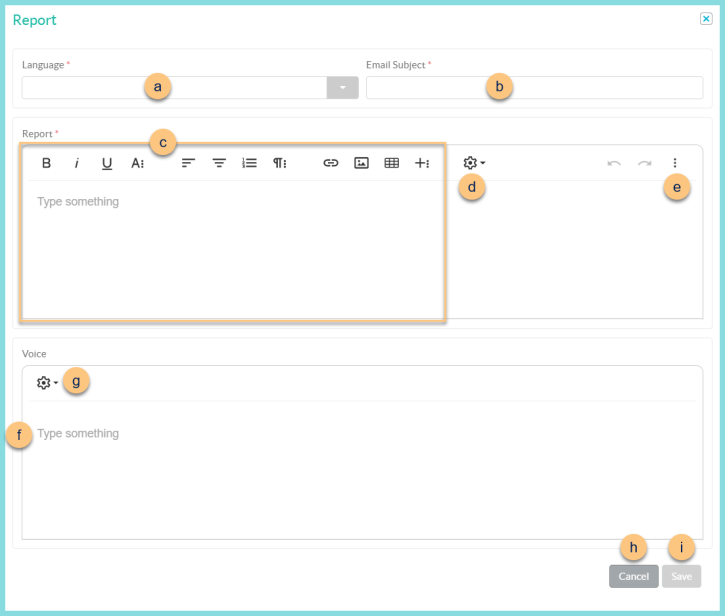 Screenshot of the Report Body editor as decribed on this page.