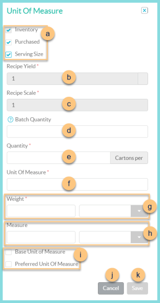 A screenshot of the add new unit of measure modal as described on this page.