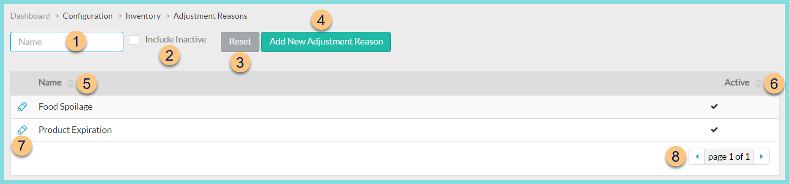 Screenshot of Adjustment Reasons as described on this page.