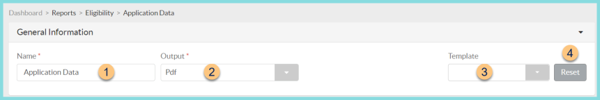 Screenshot of the General Information section of the Application Data Report as described on this page.