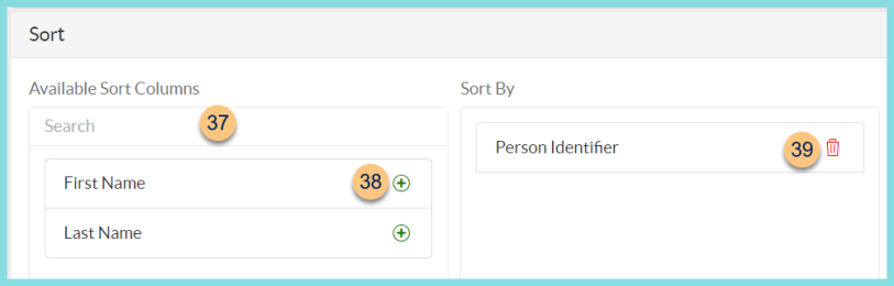 Screenshot of the sorting section of the Application Data Report as described on this page