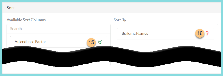 Screenshot of the Sort section of the Building Data report configuration as described on this page.