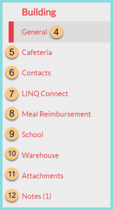 A screenshot of the available building tabs as described on this page.