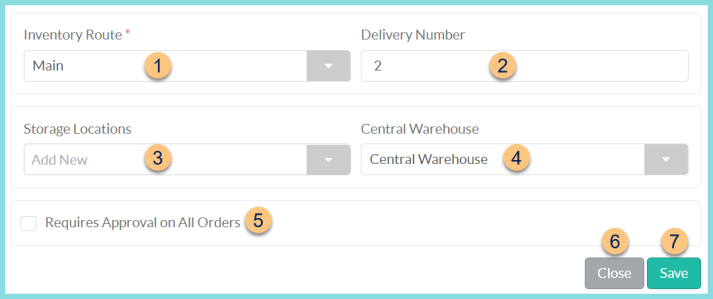 A screenshot of the warehouse configuration screen as described on this page.