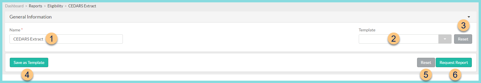 A screenshot of the CEDARS extract report as described on this page.