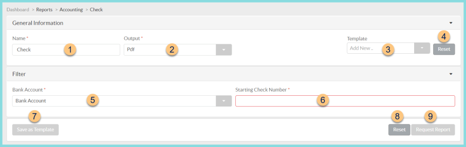A screenshot of the check report configuration as described on this page.