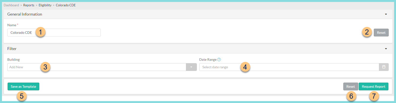 A screenshot of the Colorado CDE report configuration as described on this page.