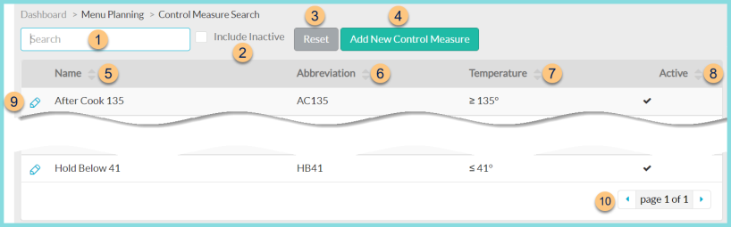 Screenshot of the Control Measures screen as described on this page.
