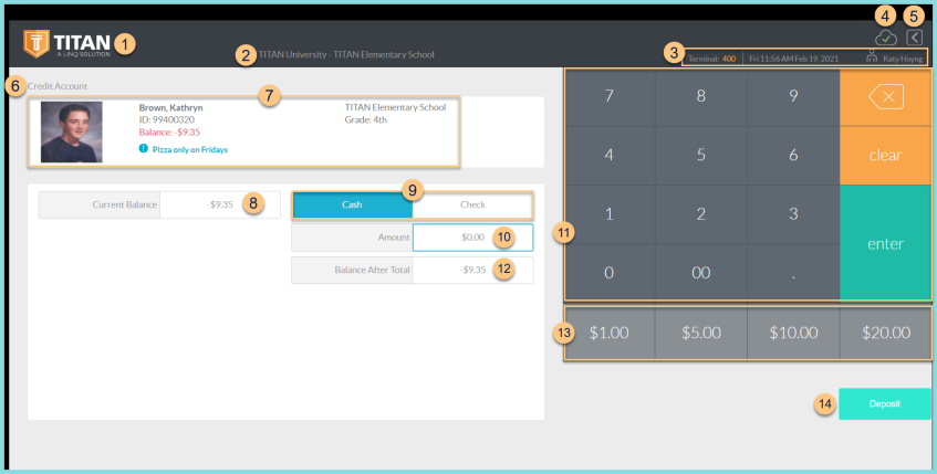 Screenshot of the Credit Account process on the POS Device as described on this page.