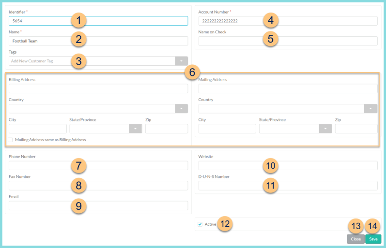 Screenshot of the Customer Management General Tab as described on this page.