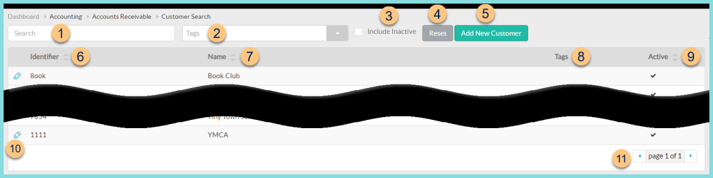 Screenshot of the Customer Management screen as described on this page.
