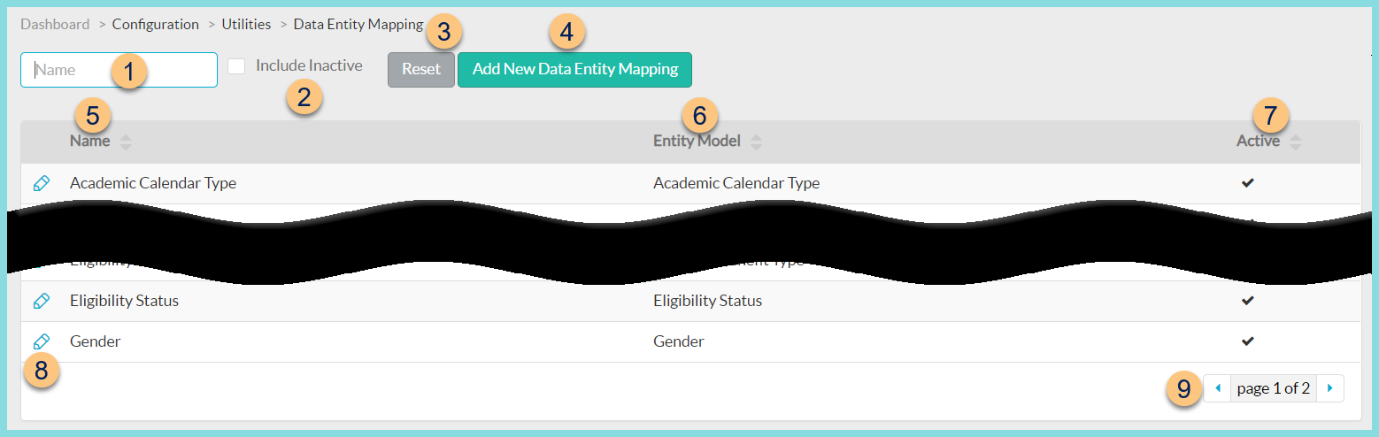 A screenshot of the Data Entity mapping screen as described on this page.